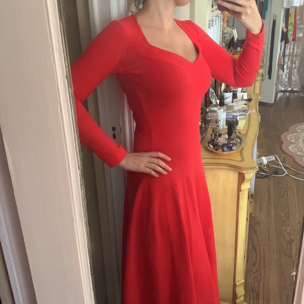 β€οΈ VINTAGE BETSEY JOHNSON RETRO DROP WAIST RED MAXI MIDI 90s y2k GRUNGE XS - Picture 9 of 11